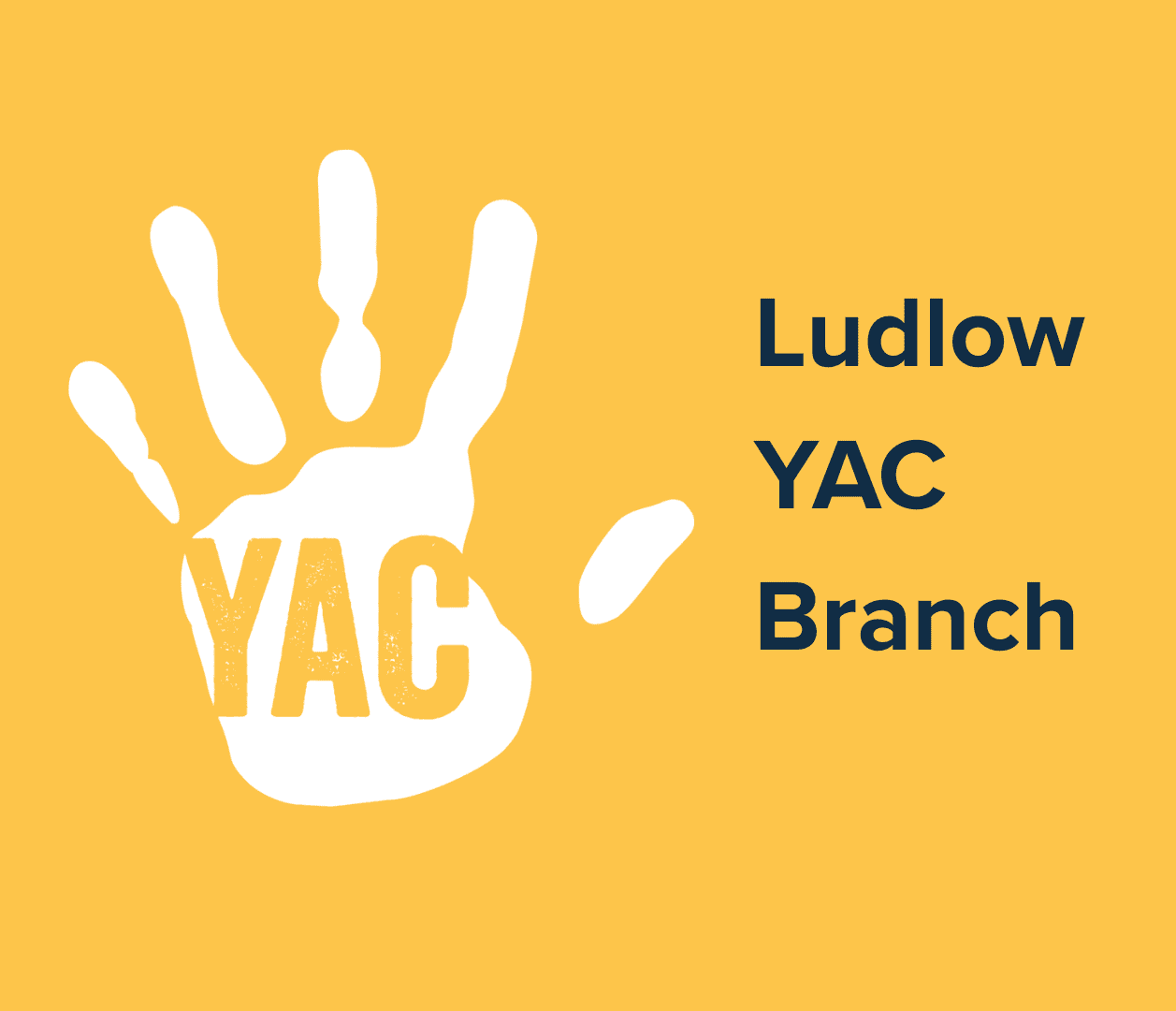 The handprint logo of the YAC on a yellow background with the words 'Ludlow YAC Branch'
