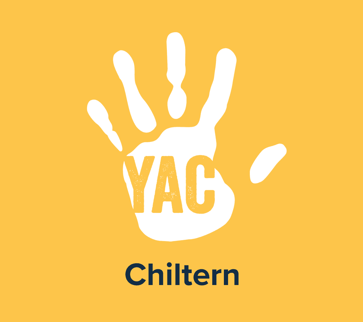 A white handprint on a yellow background with the words 'YAC Chiltern'