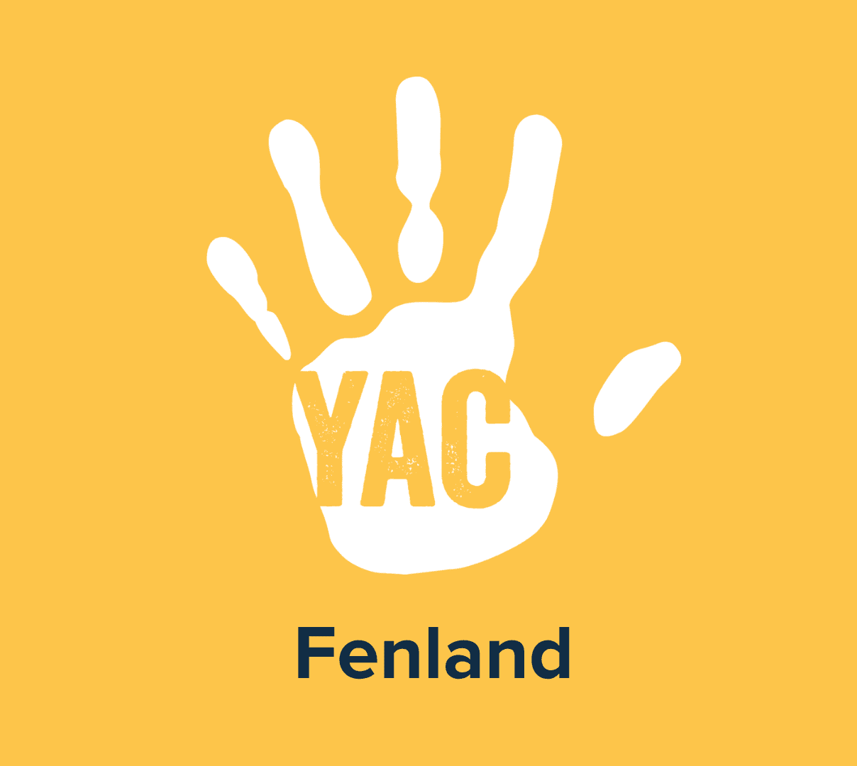 A white handprint on a yellow background with the words 'YAC Fenland'
