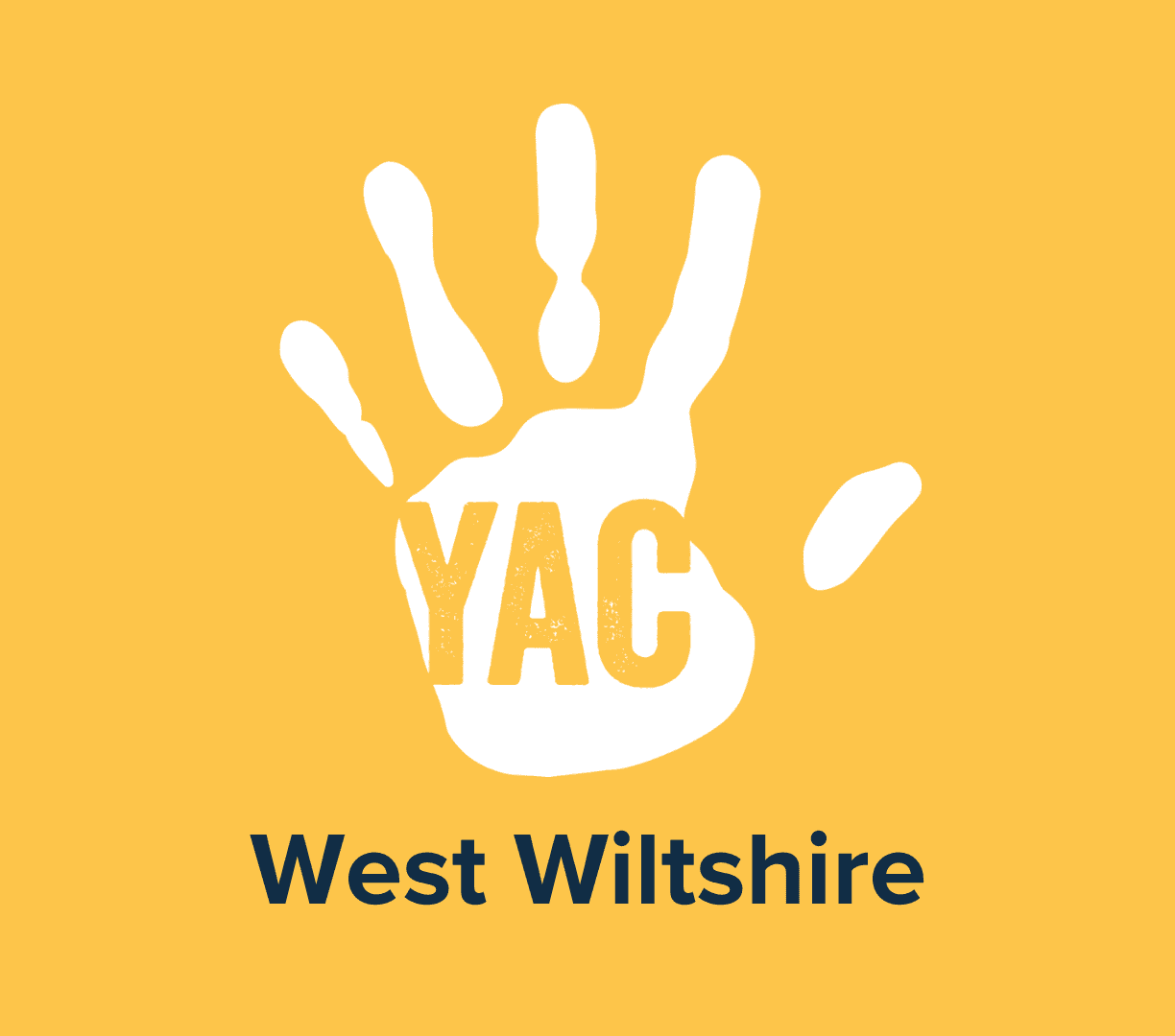 A white handprint on a yellow background with the words 'YAC West Wiltshire'