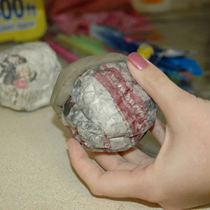 The dry papier mache petrosphere ball.