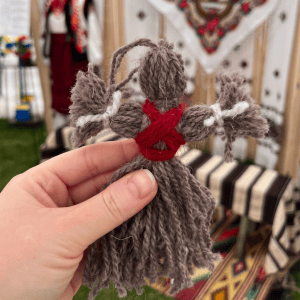 A crafted yarn Ukrainian doll.