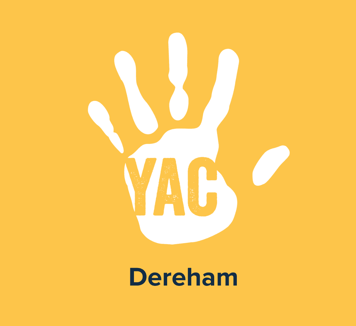 A white handprint on a yellow background with the words 'YAC Dereham'