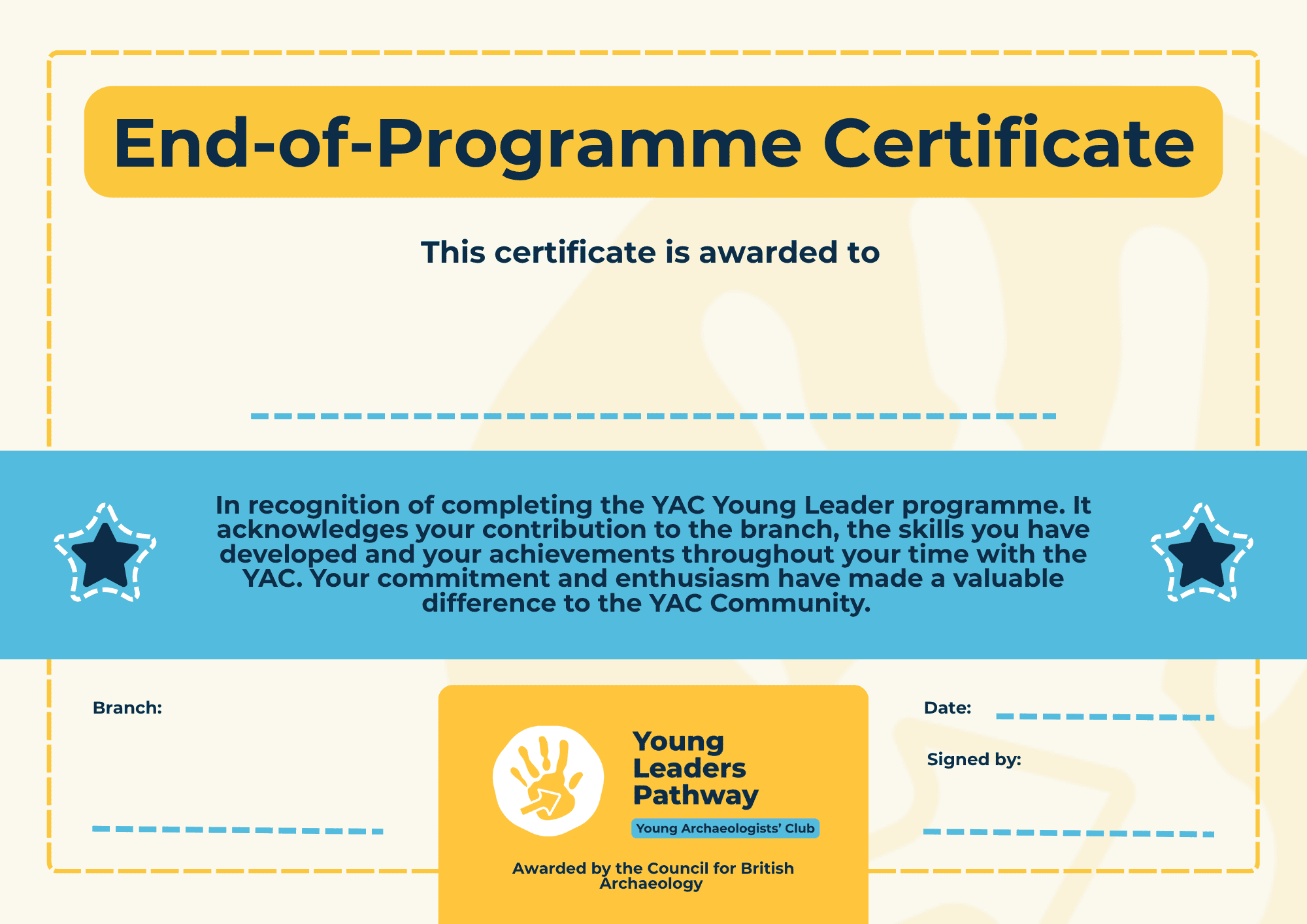 An image of the Young Leaders pathway completion certificate