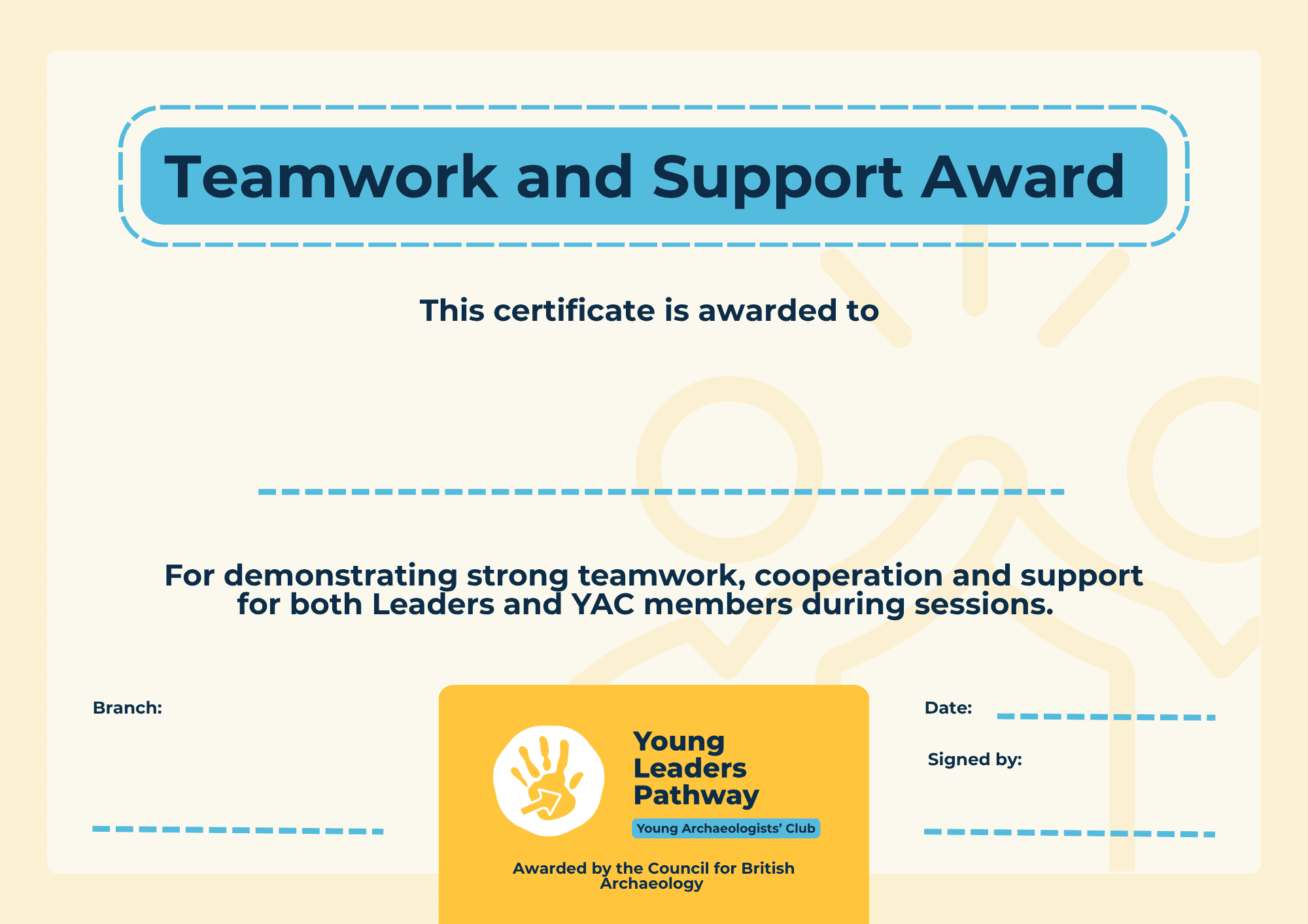 An image of the 'Teamwork and Support' certificate.