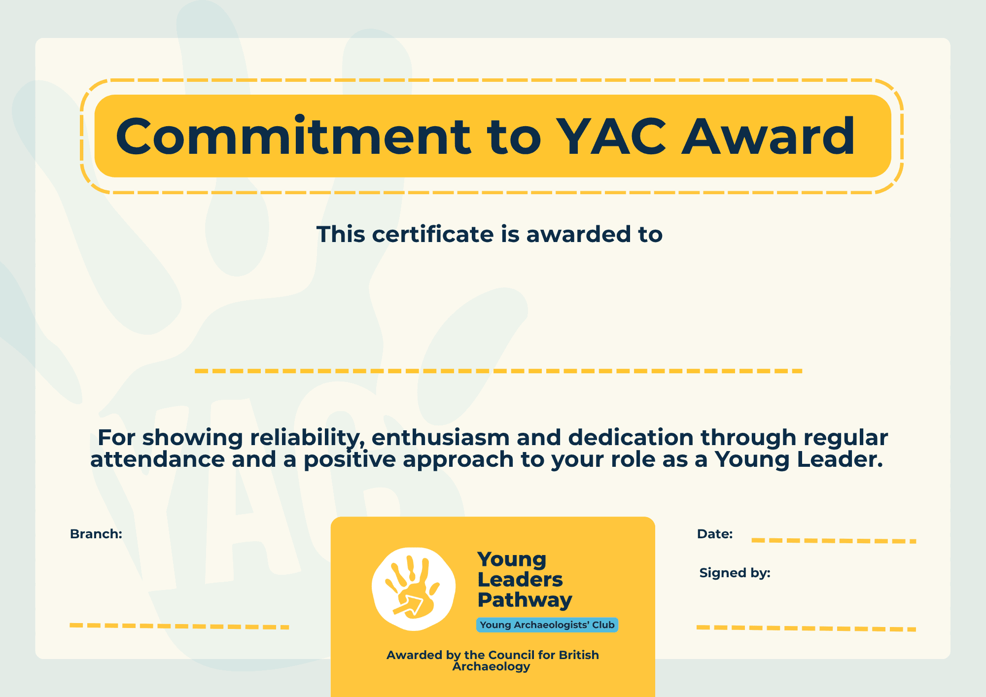 An image of the 'Commitment to YAC' certificate