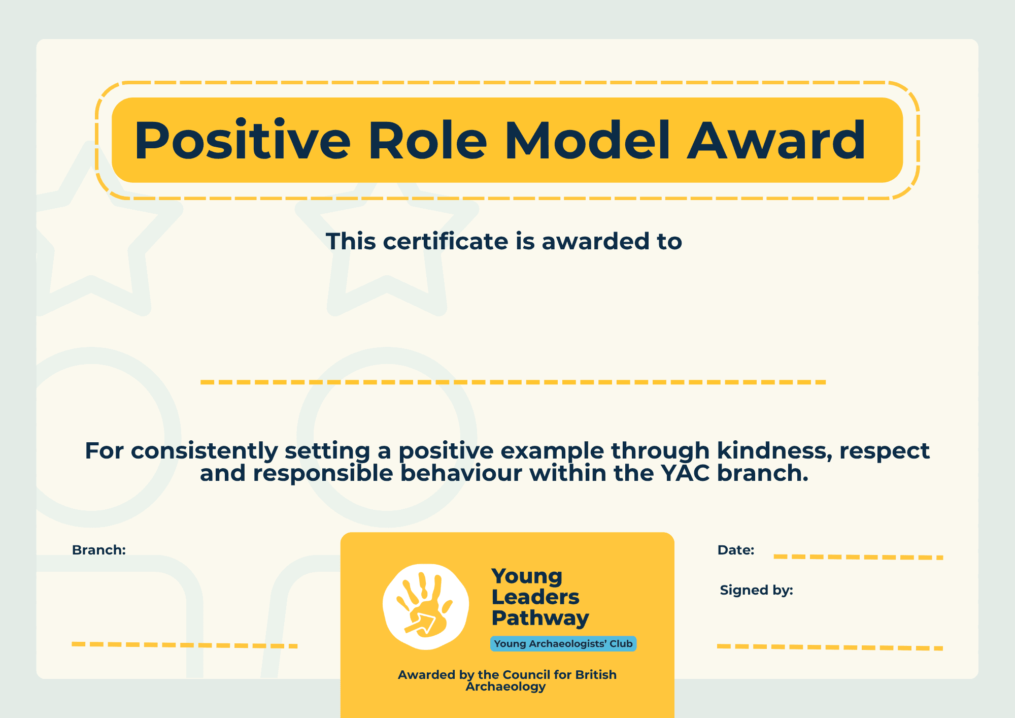 An image of the 'Positive Role Model' certificate
