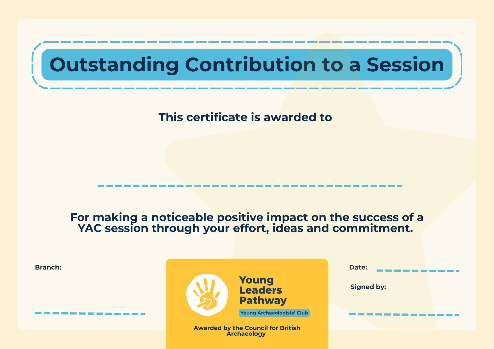 An image of the 'Outstanding Contribution to a Session' certificate