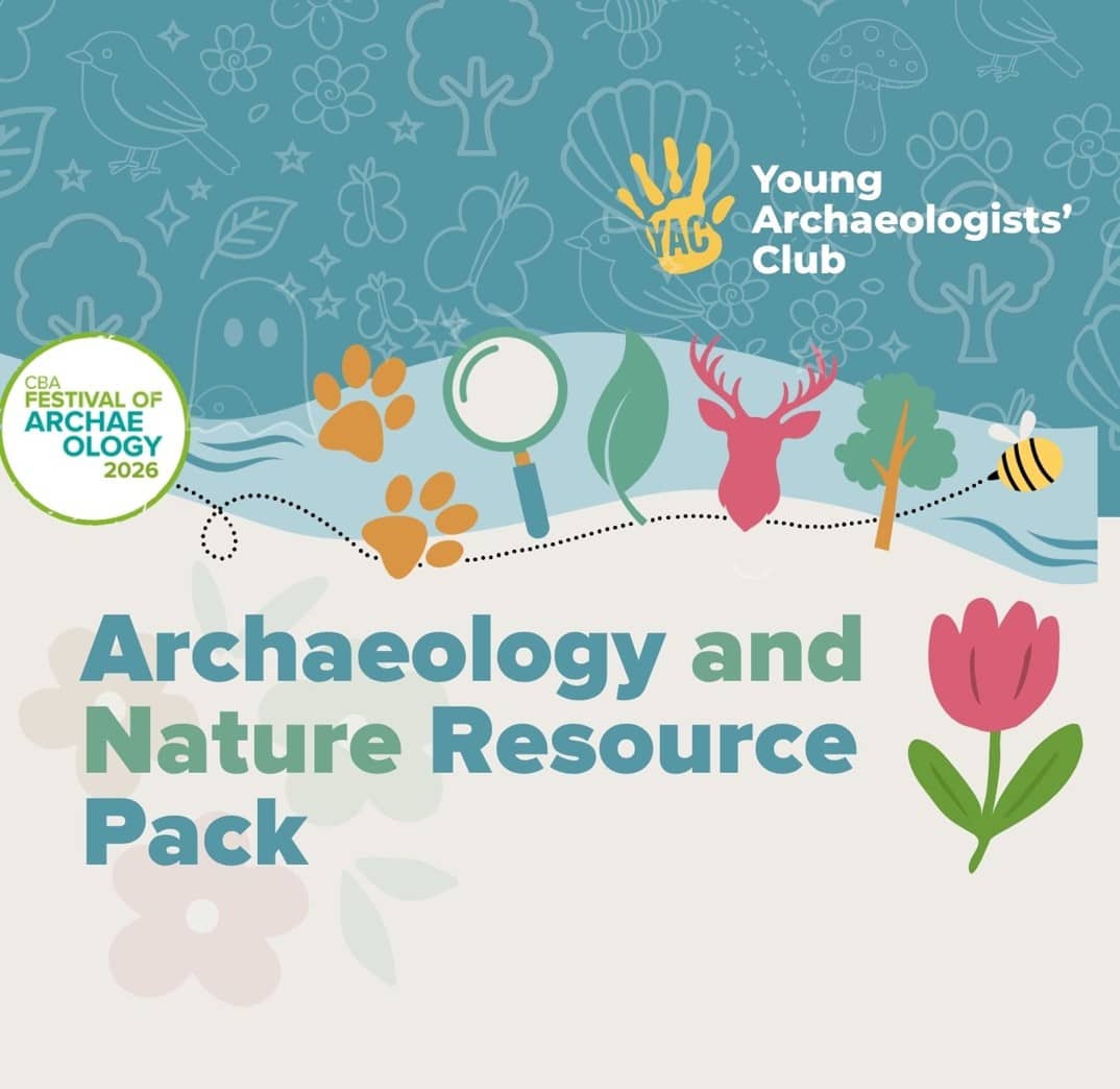 Front cover of the resource pack: Archaeology and Nature with various logo and image of red tulip